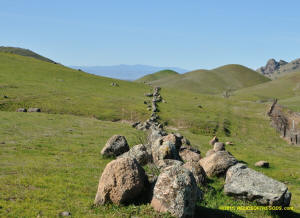 Sutter Buttes spaced rock line.